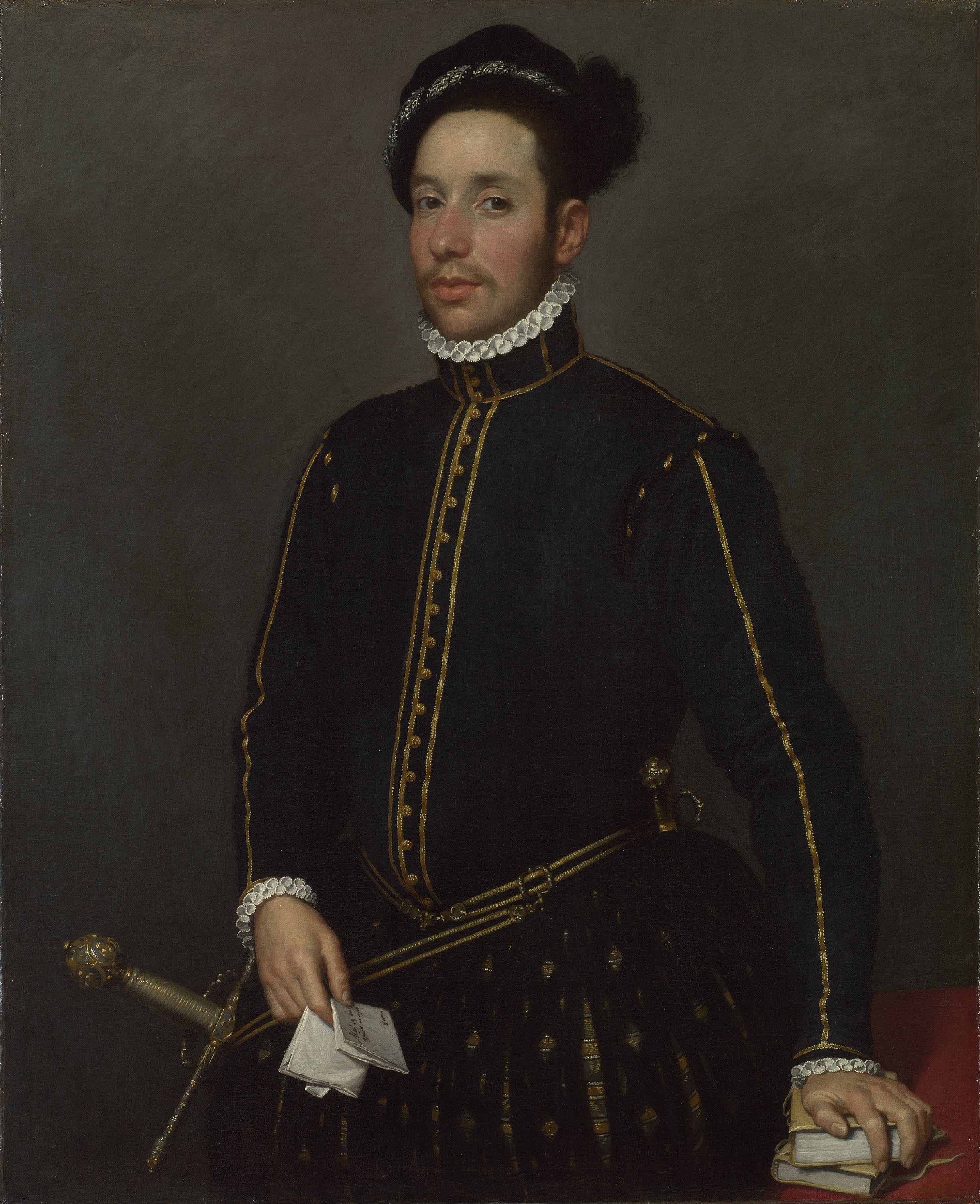 Giovanni Battista Moroni, Left-Handed Gentleman with Two Quartos and a Letter