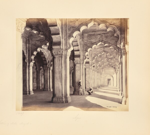 Samuel Bourne, Agra; Interior of the Motee Musjid, Showing the Marble Saracenic Arches and Pillars