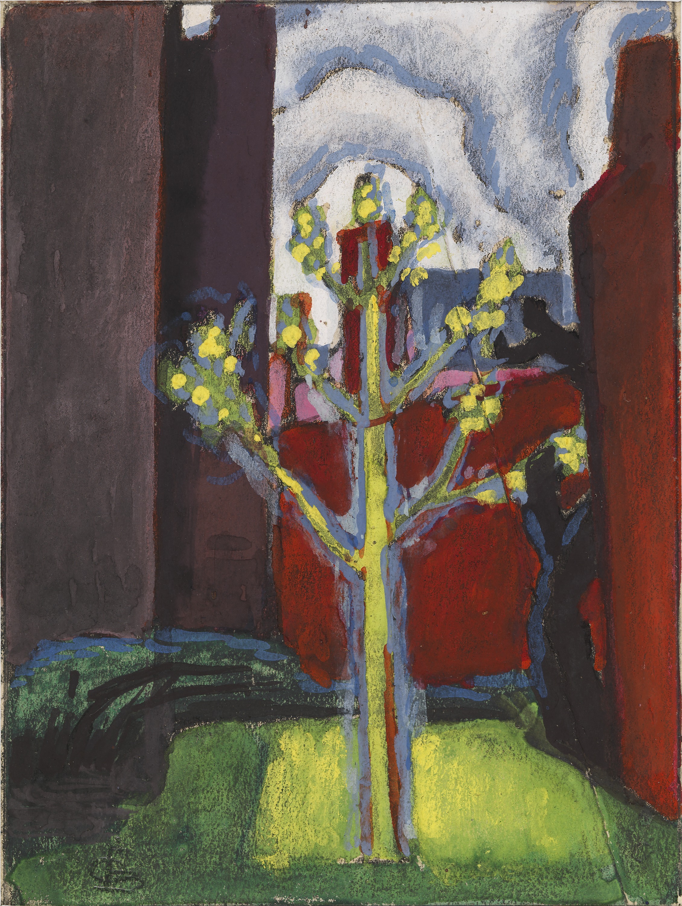 Oscar Bluemner, Young Tree in Red Courtyard