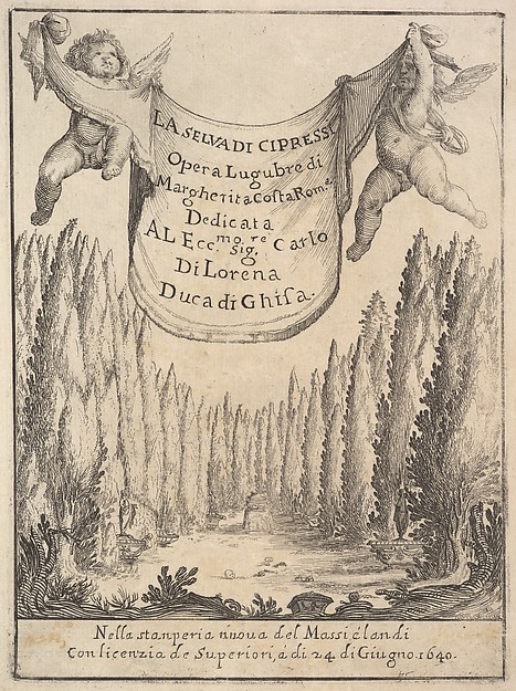 Stefano della Bella, Frontispiece for "The Cypress Forest" (La selva di cipressi)