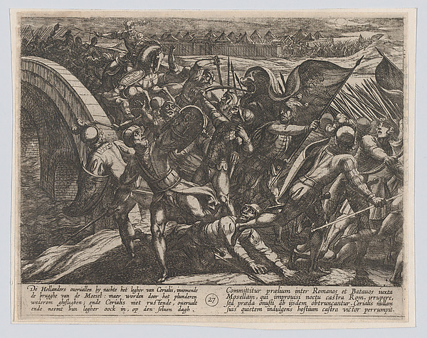 Antonio Tempesta, Plate 27: The Dutch During a Surprise Attack of the Roman Camp on the Moselle, from The War of the Romans Against the Batavians (Romanorvm et Batavorvm societas)