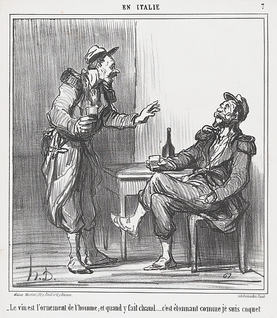 Honoré Daumier, Le vin est l'ornament de l'homme...., from En Italie, published in Le Charivari, August 9, 1859