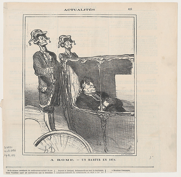 Honoré Daumier, In Rome, a martyr of the year 1871, from 'News of the day,' published in Le Charivari, September 18, 1871