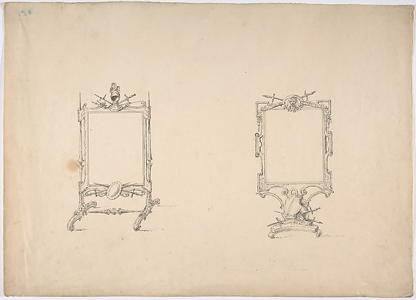 Anonymous, British, 19th century, Design for Two Tabletop Mirrors with Military Ornament