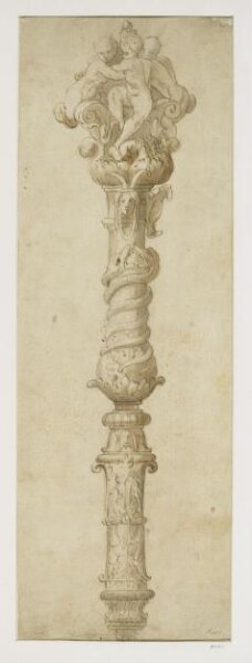 Unknown, Design for a mace; the head formed of a group of putti and the shaft decorated with two interlaced snakes