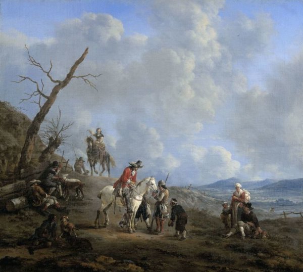 Johannes Lingelbach, Landscape with Riders, Hunters and Peasants