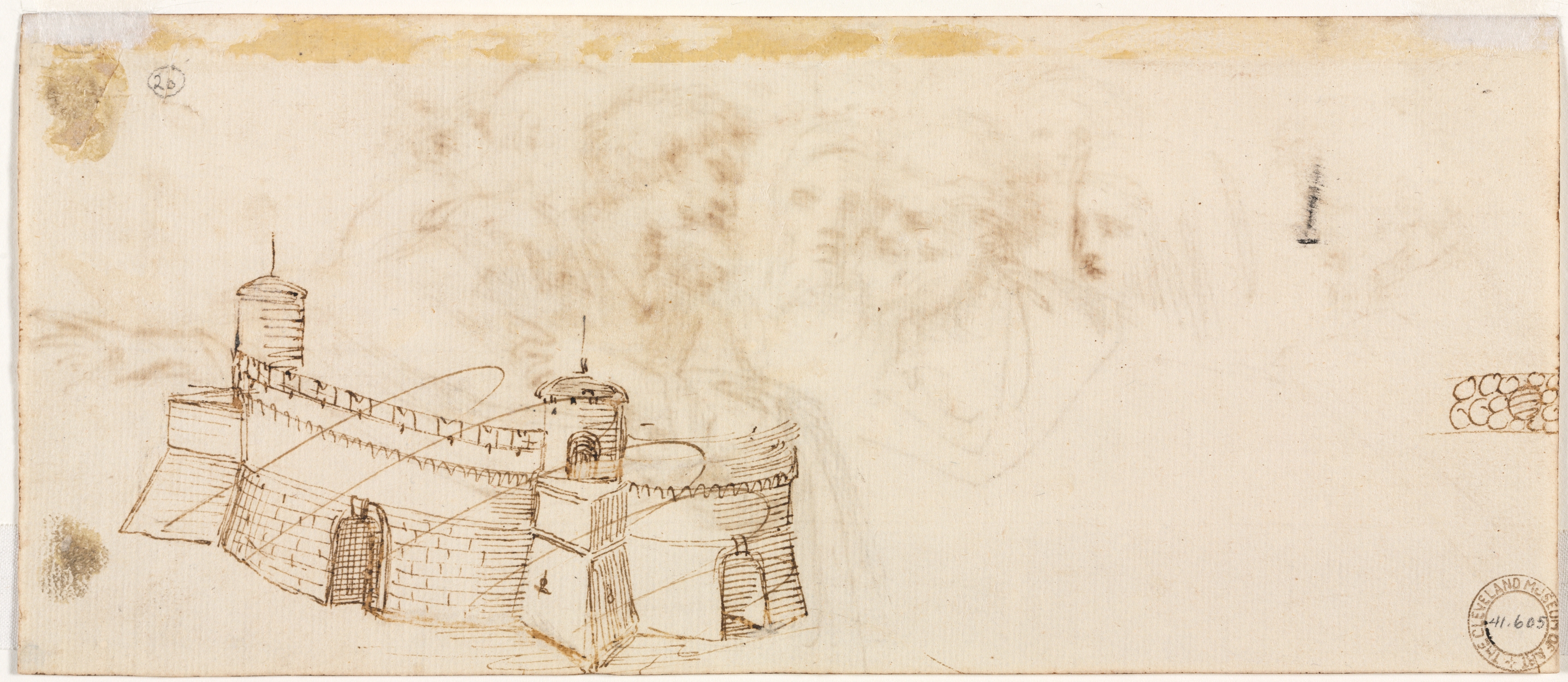 Agostino Carracci, Crenelated Fortress (verso)