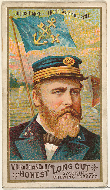 W. Duke, Sons & Co., Julius Barre, from the Sea Captains series (N127) issued by Duke Sons & Co. to promote Honest Long Cut Tobacco