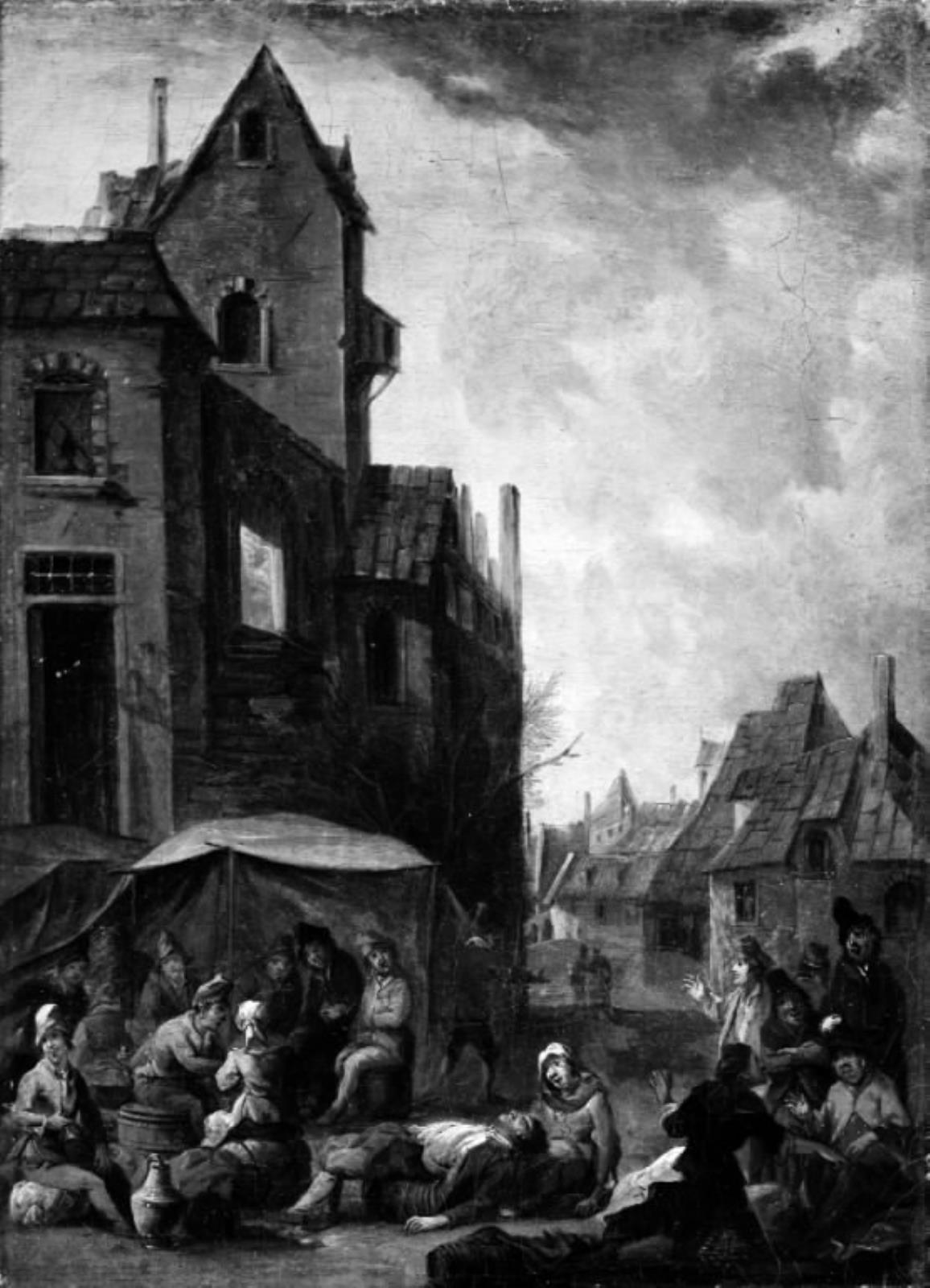 Johann Graff, Det indre af en lille by. Kortspillere