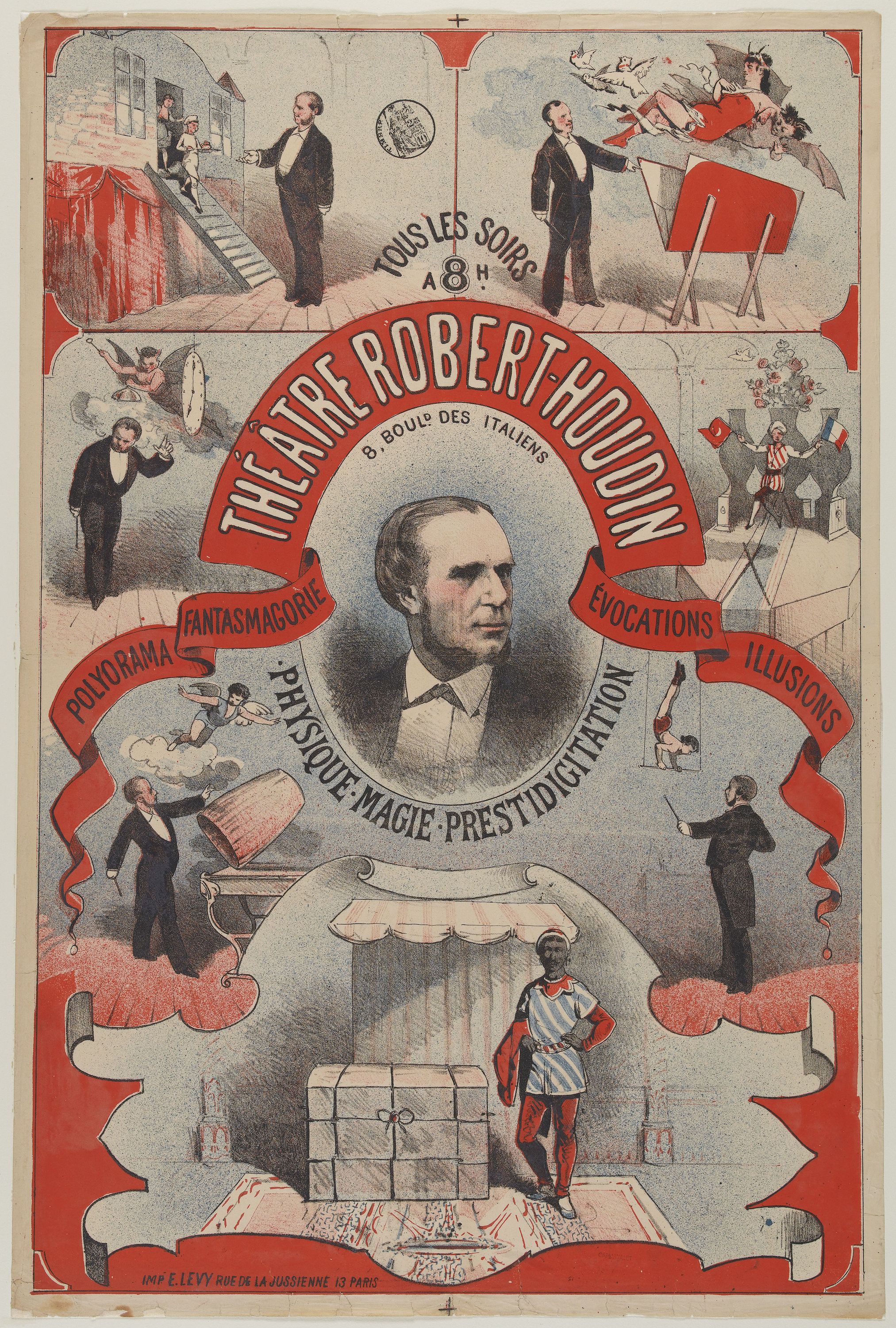 Anonyme, TOUS LES SOIRS/ A 8 H./ THEÂTRE ROBERT-HOUDIN/ 8, BOULD DES ITALIENS/ POLYORAMA/ FANTASMAGORIE/ EVOCATIONS/ ILLUSIONS/ PHYSIQUE. MAGIE. PRESTIDIGITATION