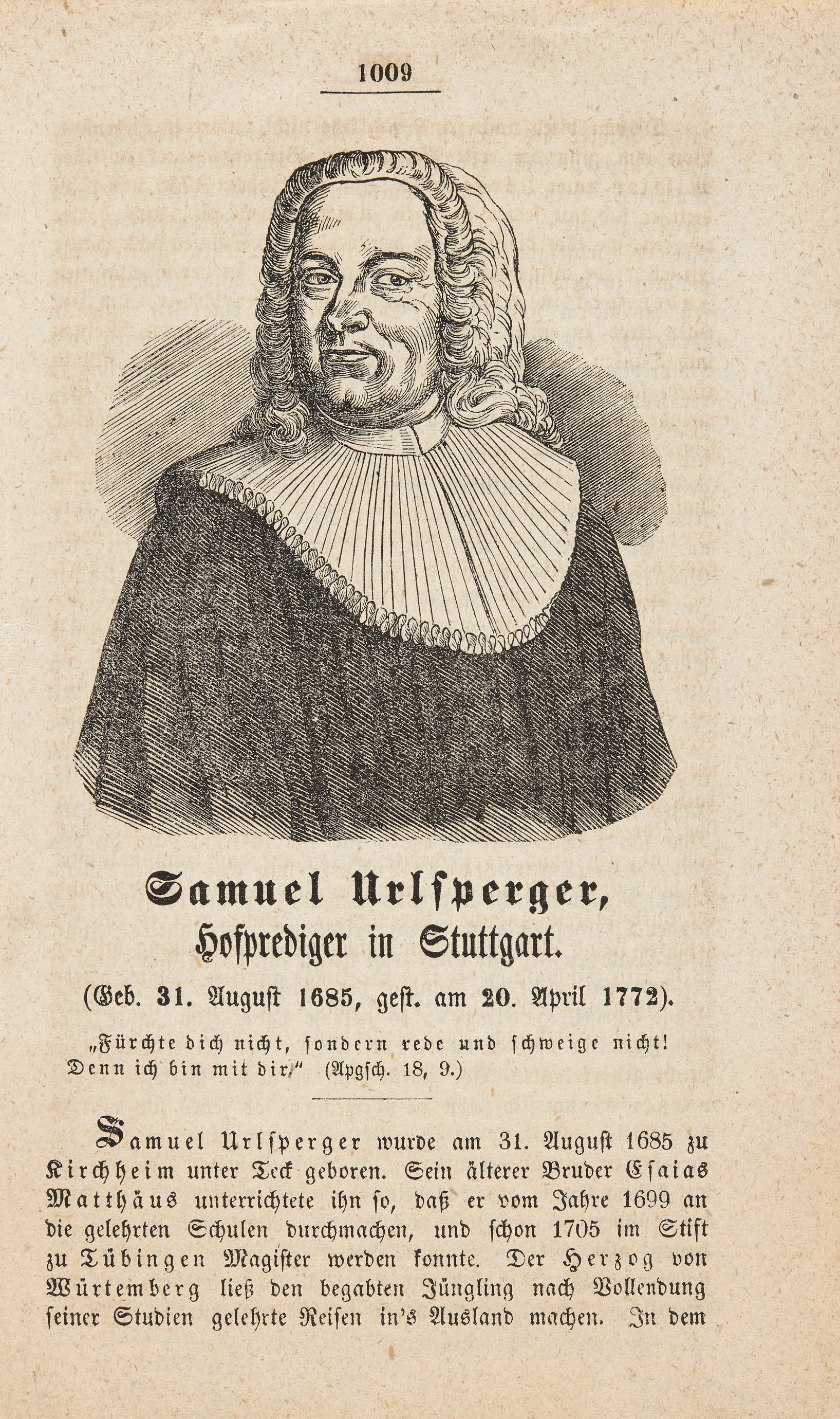 Samuel Urlsperger, Bildnis Samuel Urlsperger