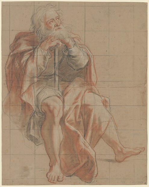 Antoine Coypel, Seated Old Man Holding a Staff