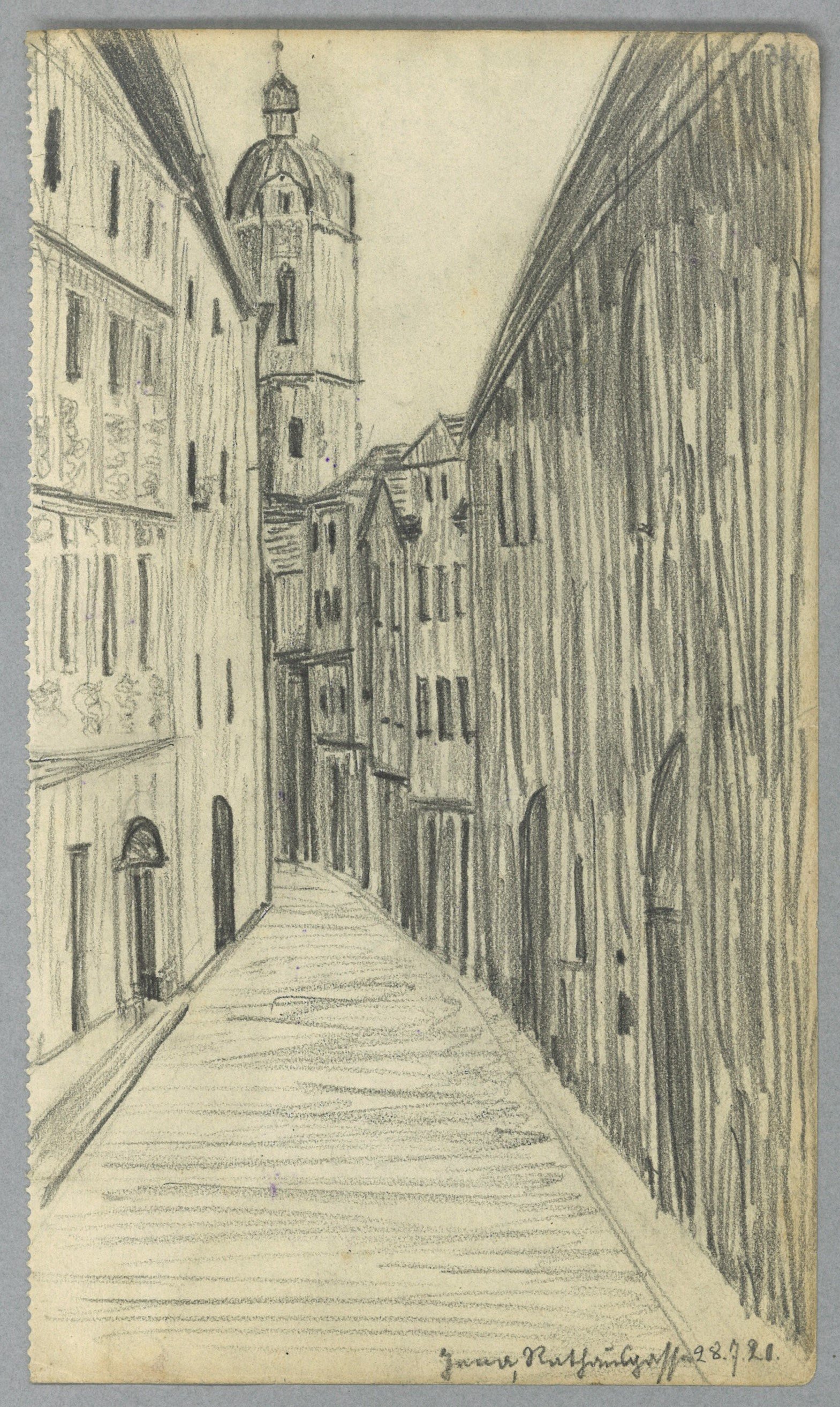 Margarete Wendel, Jena (Thüringen): Rathausgasse (Skizzenbuch, Bl. 34)