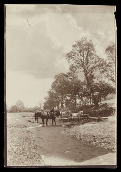 Gale, Lt. Col. Joseph, Figure riding a horse by a stream with cows