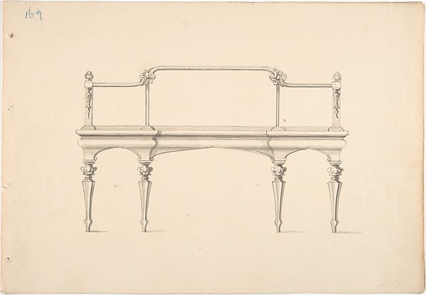 Anonymous, British, 19th century, Design for a Mirrored Sideboard with Pointed Legs and Foliate Ornament