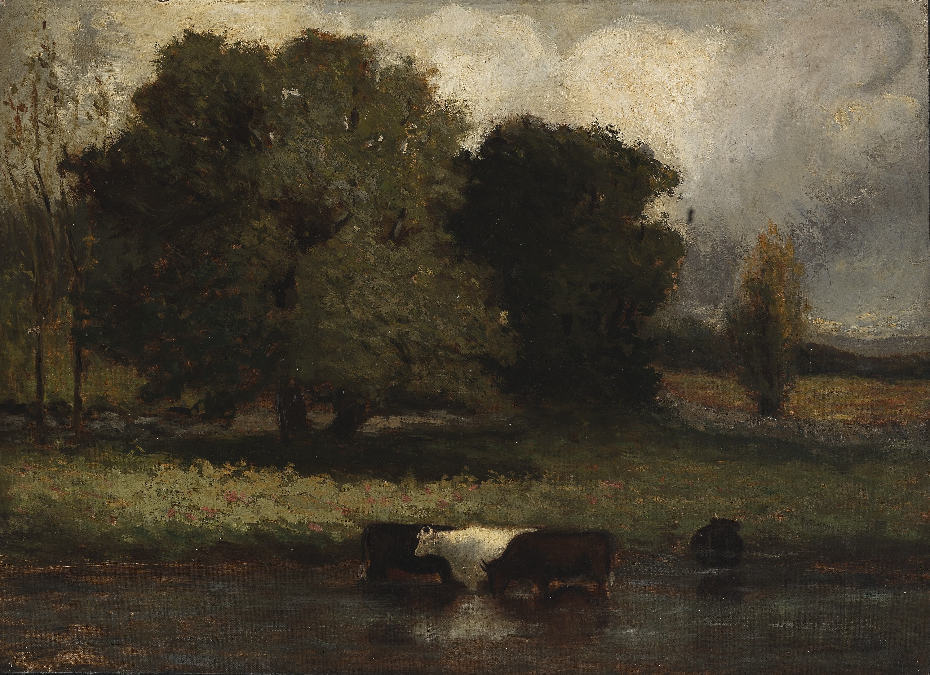 Edward Mitchell Bannister, Untitled (Four Cows Wading in Pond)