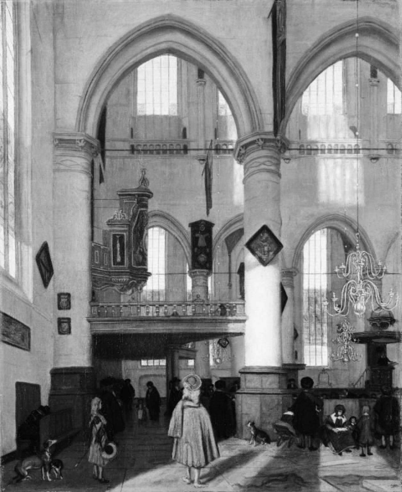 Emanuel de Witte, Det indre af Oude Kerk i Amsterdam under en prædiken