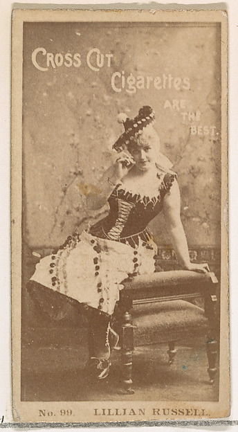 W. Duke, Sons & Co., Card Number 99, Lillian Russell, from the Actors and Actresses series (N145-2) issued by Duke Sons & Co. to promote Cross Cut Cigarettes
