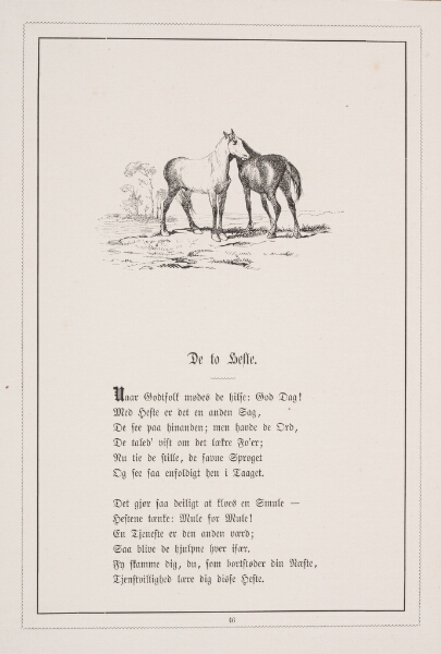H.P. Hansen, De to heste. Illustration til H.V. Kaalund, "Fabler for Børn"