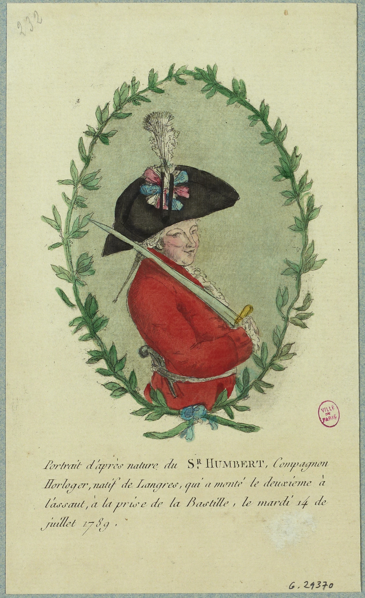 Anonyme, Portrait d'après nature du Sr Humbert compagnon horloger (...)