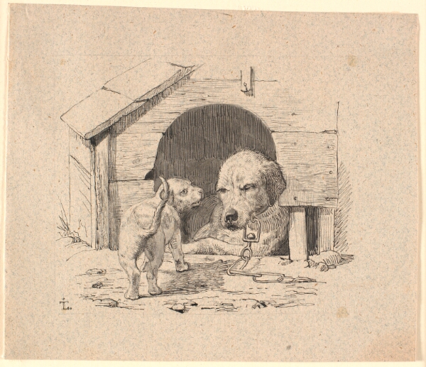 Johan Thomas Lundbye, Hundehvalpen. Illustration til Kaalunds "Fabler for Børn". Se kommentar fra arkkatalog.