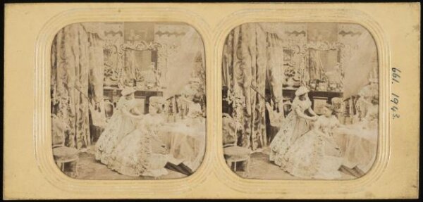 Unknown, 'Toilet scene' with a maid attending to lady at dressing table