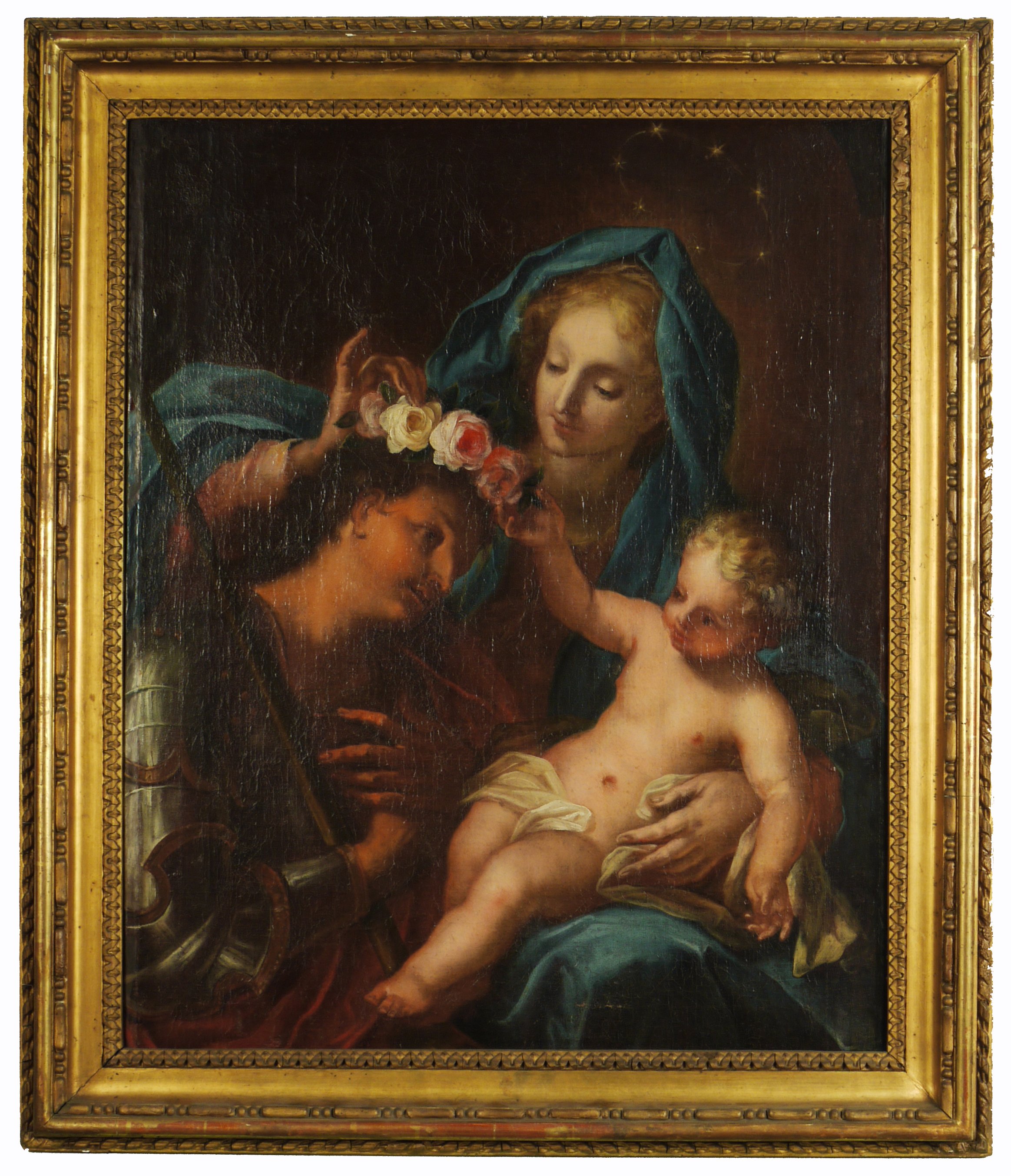 Johann Georg Bergmüller, Madonna und Jesuskind krönen die Jungfrau von Orléans mit einem Kranz blühender Rosen