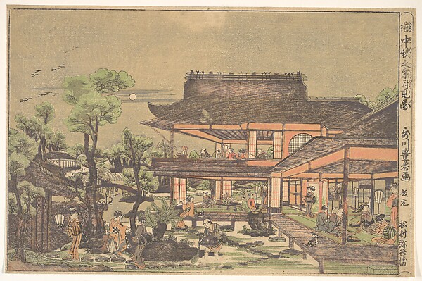 Utagawa Toyoharu, Tea–house; Scene entitled: "Viewing the Moon in mid–autumn"