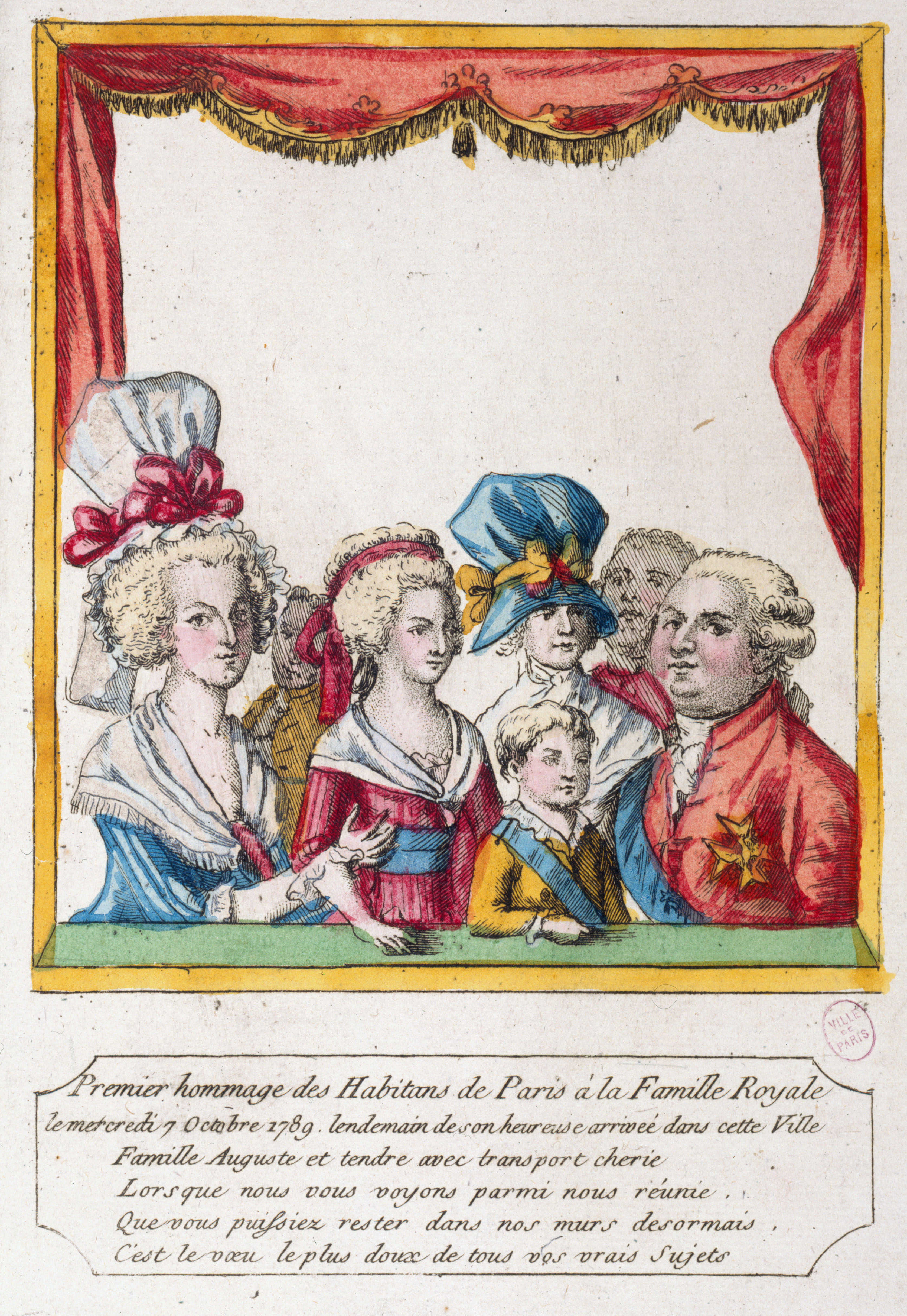 Anonyme, Hommage rendu à la famille Royale par le peuple, le 7 octobre 1789. Evènement de la Révolution française.