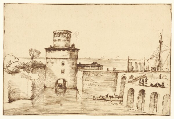 Guercino, Landscape with a View of a Fortified Port