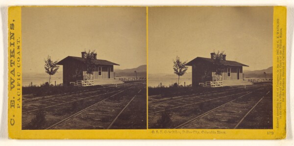 Carleton Watkins, Oregon Steam Navigation Company's Office, Dalles City, Columbia River