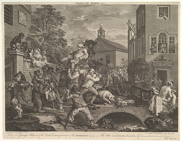William Hogarth, Chairing the Members, Plate IV: Four Prints of an Election