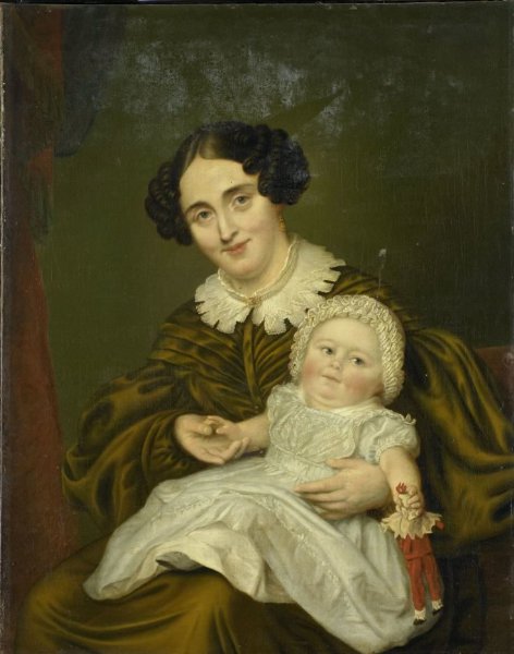 Louis Moritz, Dubbelportret van een vrouw, waarschijnlijk Johanna Gesiena van Demmeltraadt (1804-1878), echtgenote van Jan Hendrik Carp (1788-1845) en haar zoon Clemens Johan (1834-1889) of dochter Anna Johanna (1842-1901)