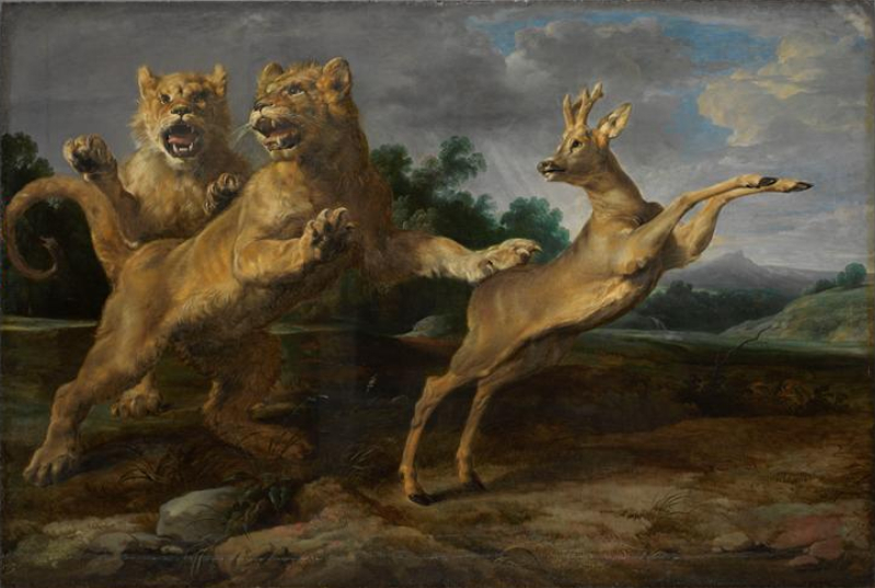 Frans Snyders, Two young lions chasing a roe