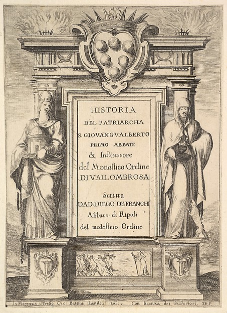 Stefano della Bella, Frontispiece, from "Frontispiece and four scenes from the life of Saint John Gualbert" (Frontispice et quatre vignettes pour une vie de Saint Jean Gualbert)
