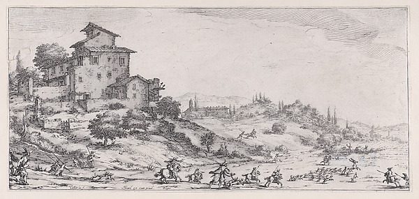 Jacques Callot, Le Chasse au Cerf (The Stag Hunt), from "Paysages Gravés pour Jean de Médicis appelées aussi Paysages Dessinés a Florence, Vues de Florence, Paysages d'Italie, et Paysages Définitifs" (Landscapes Engraved for Giovanni de'Medici, Landscapes Designed in Florence, Views of Florence, Landscapes of Ital…