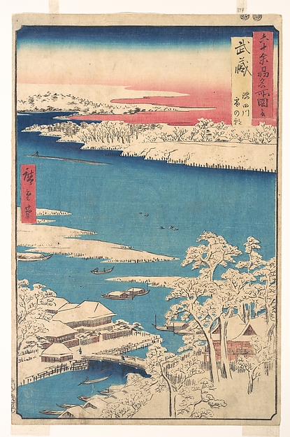 Utagawa Hiroshige, Morning after a Snowfall, the Sumida River, Musashi Province
, from the series Views of Famous Places in the Sixty-Odd Provinces
