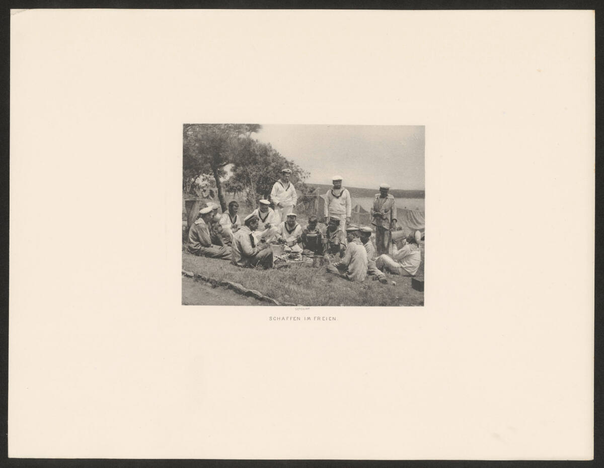 AlexanderHauger, Schaffen im Freien (aus der Serie "Bord-Scenen - Bilder aus dem Schiffsleben der K.u.K. Kriegsmarine")