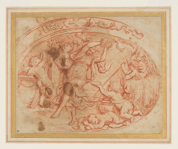 Filippo Lauri, Design for the Decoration of an Oval Dish with a Bacchanal