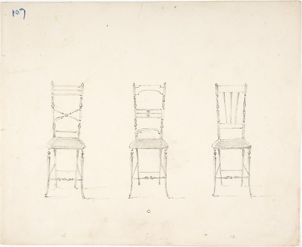 Anonymous, British, 19th century, Design for Three Slender Chairs