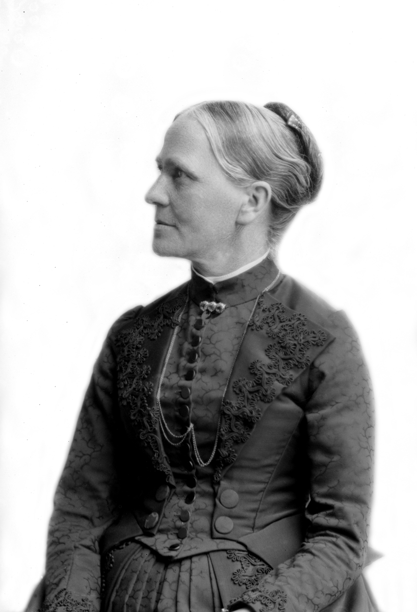 Maria Tesch, Porträtt. Porträttbild från Maria Teschs ateljé. Foto: Maria Tesch. Fotograferad i Maria Teschs ateljé som fanns i Linköping åren 1873 - 1936. Digitaliserad efter original glasnegativ som förvaras på Stiftsbiblioteket /Linköpings stadsbibliotek.