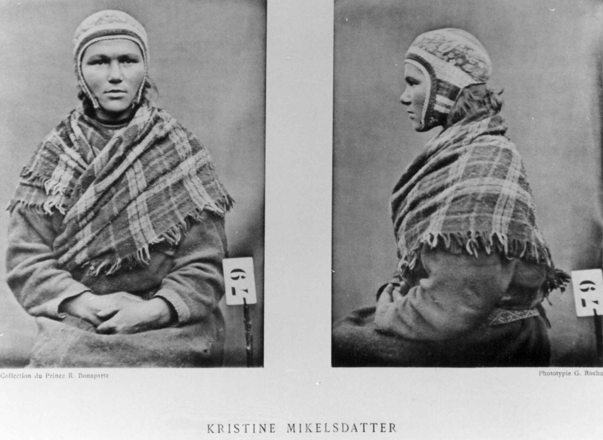 G. Roche, Roland Bonaparte sin samling. Portrett av Kristina Mikkelsdatter Hetta. Inngår i Bonapartes sameportretter som nr. 79. Bonaparte
