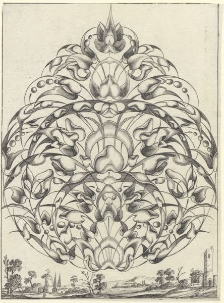 Moncornet, Balthasar, (approximately 1600-1668), (printmaker), Stylized bouquets in landscapes: A large bouquet in a landscape with ruins