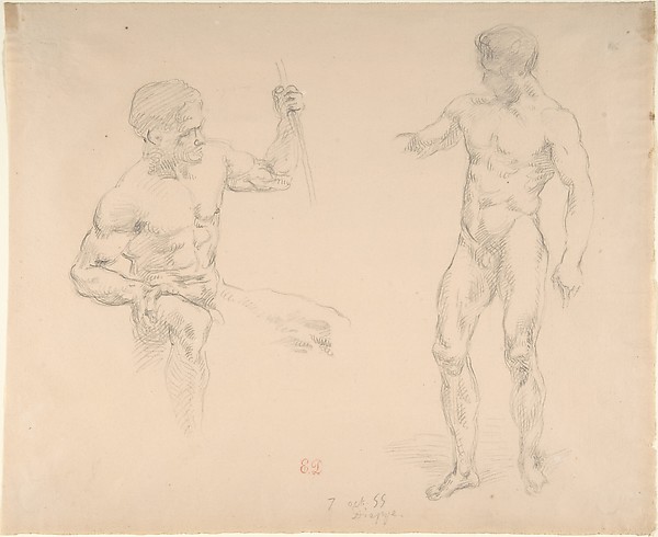 Eugène Delacroix, Seated and Standing Male Nudes, after photographs by Eugène Durieu