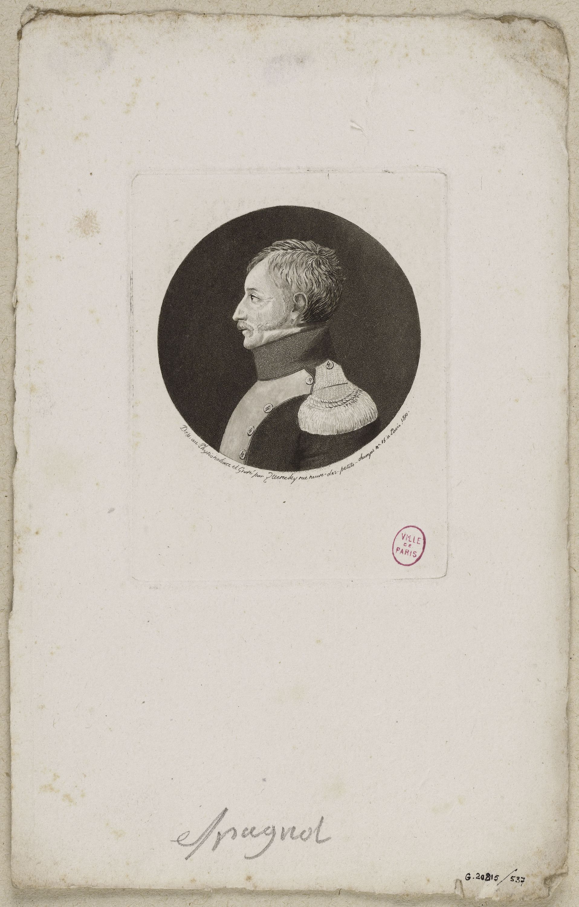 Edmé Quenedey, Portrait d'un homme, représentant un militaire, fin XVIIIème siècle/début XIXème siècle