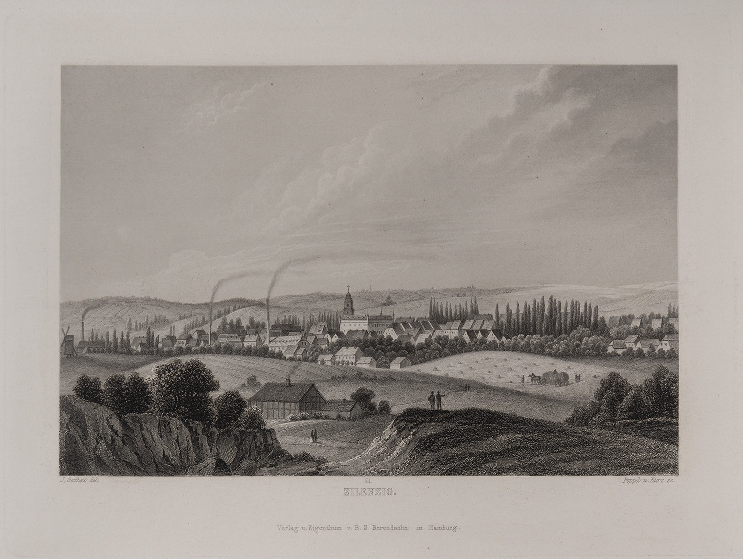 B. S. Berendsohn (Hamburg), Zielenzig (Kr. Oststernberg) [Sulęcin]: Stadtansicht von Westen (Brandenburgisches Album, Blatt 41)