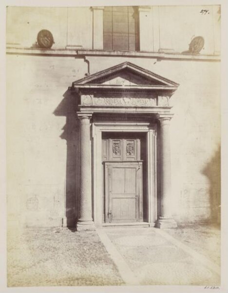 Parker, John Henry, Church of S. Pudentina. Doorway, with shallow Sculpture of the eighth century (?), over it the Doorway rebuilt in the seventeenth century.