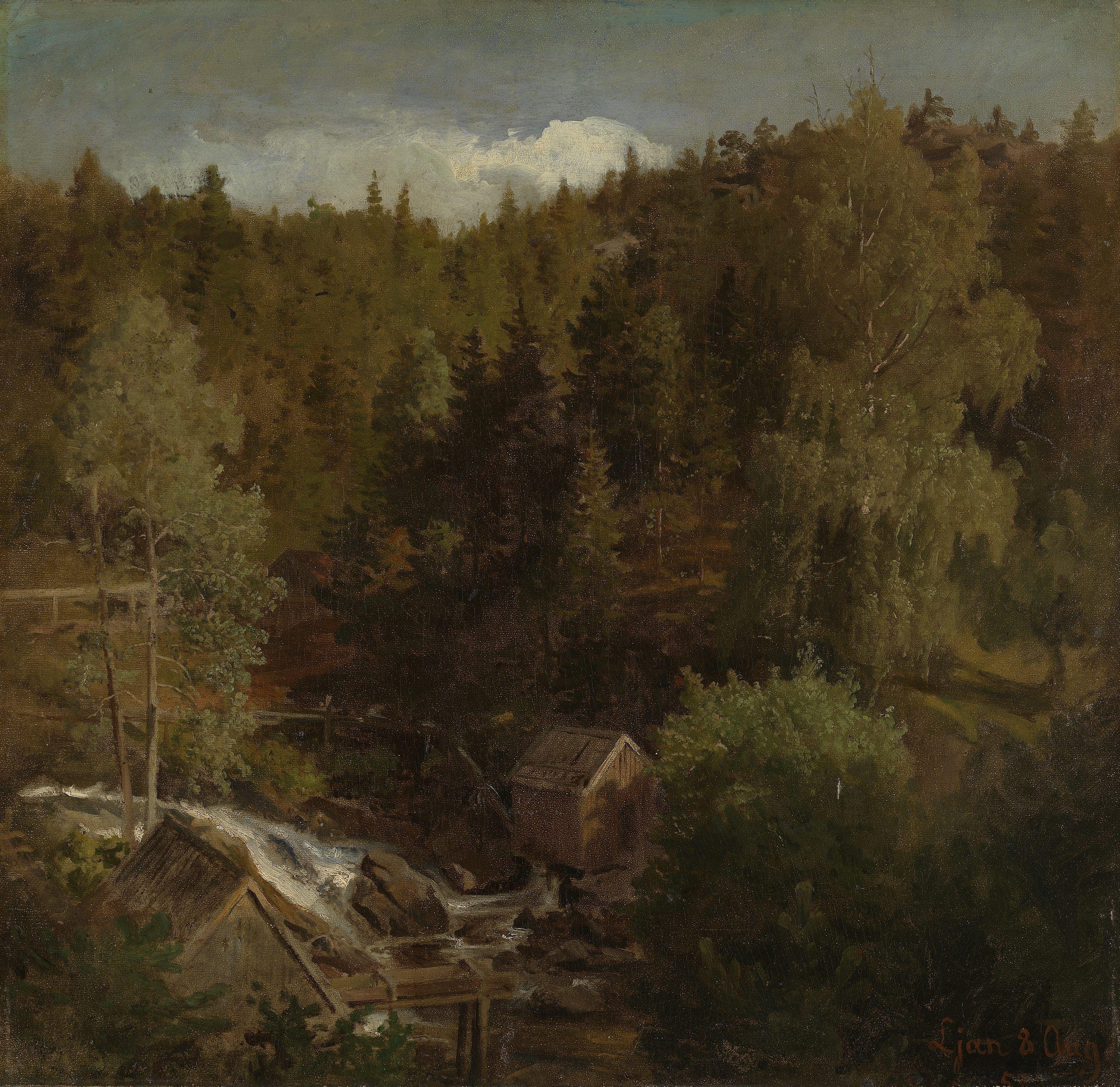 Hans Gude, Landscape with a Mill