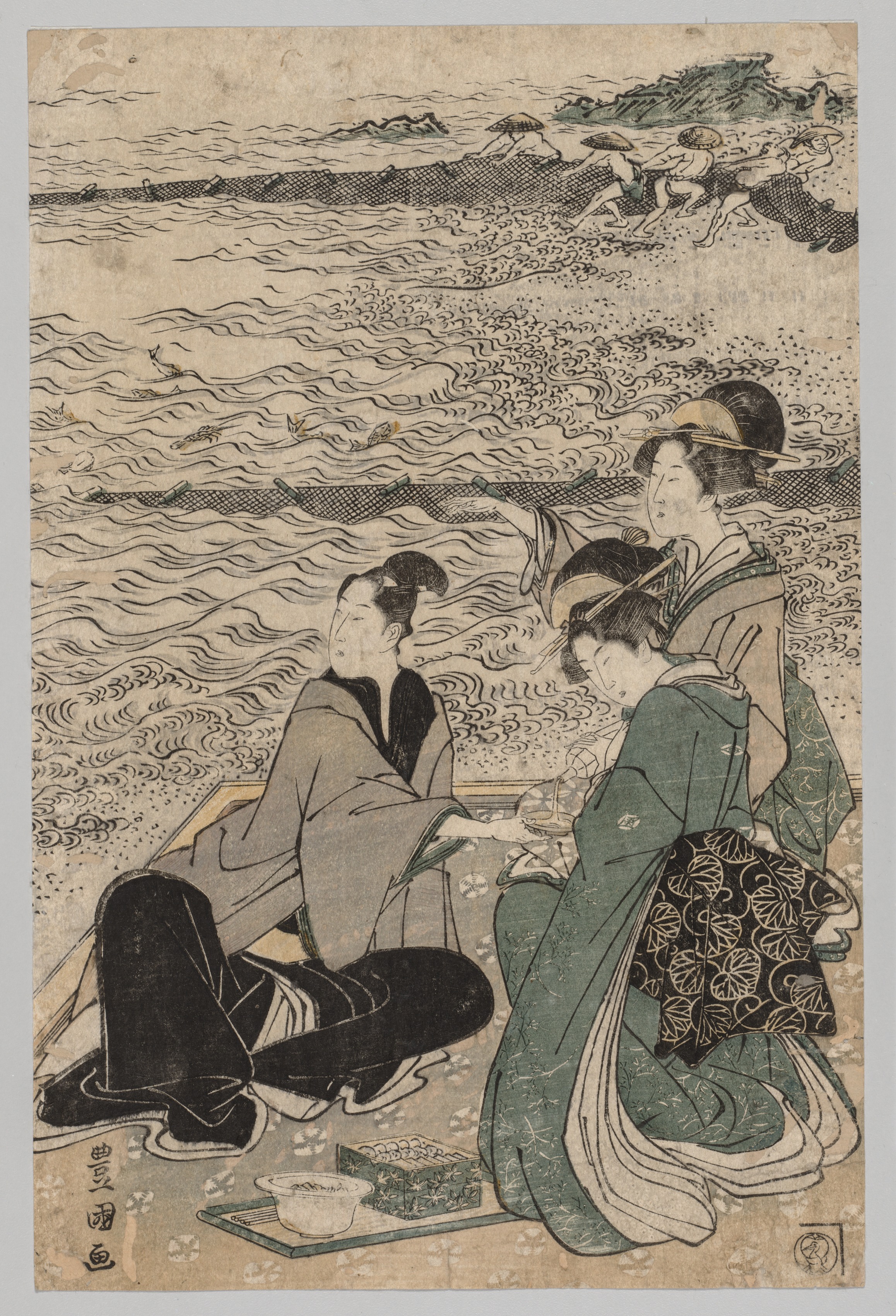 Utagawa Toyokuni, Man and Two Women at the Sea Shore