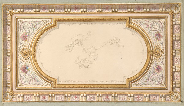 Jules-Edmond-Charles Lachaise, Design for a ceiling with ribbon bearing putti